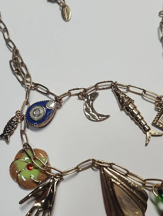 Free People Maxamillion Charm Necklace Gold Tone Flower Power - Picture 7 of 10